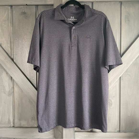 Cinch Athletic Shirt Purple Gray Stripe Large rancher rodeo ranch hand arenaflex - Picture 1 of 6